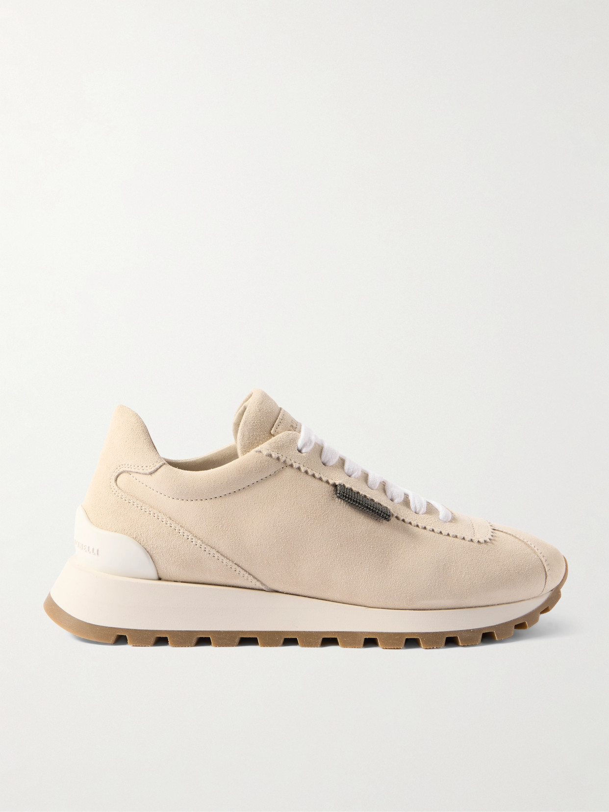 Brunello Cucinelli - Bead-embellished Suede Sneakers - Neutral