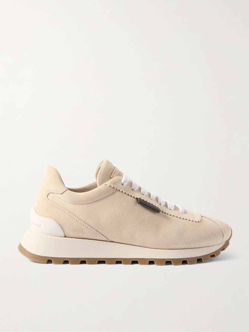 Brunello Cucinelli Bead-embellished Suede Sneakers