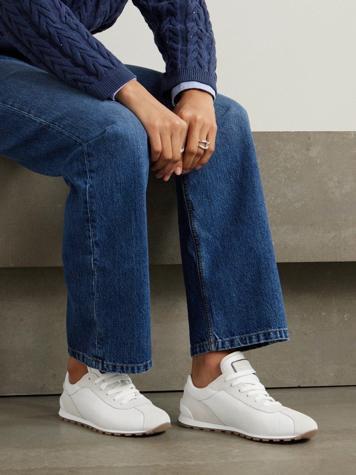 Brunello Cucinelli Suede And Calfskin Runners In White