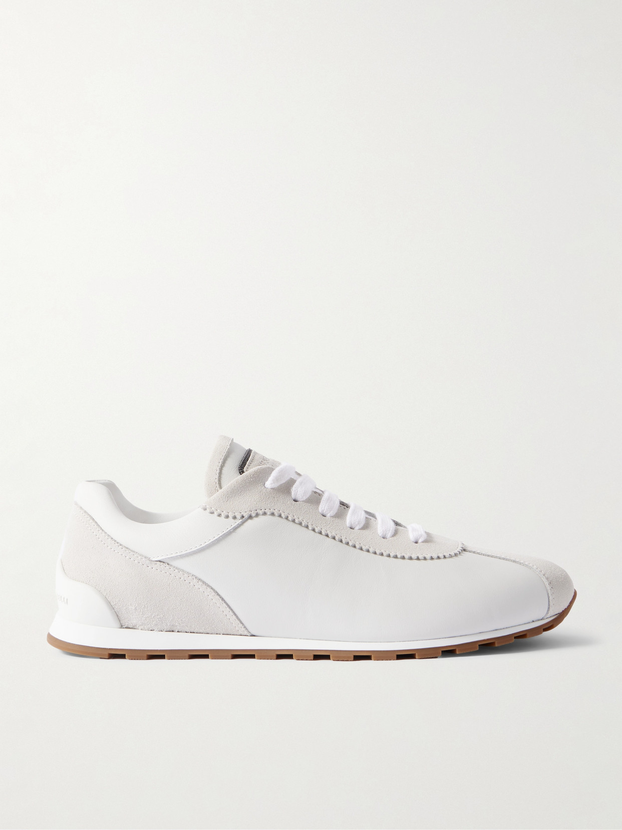 Brunello Cucinelli Embellished Suede-trimmed Stretch-knit Sneakers In White