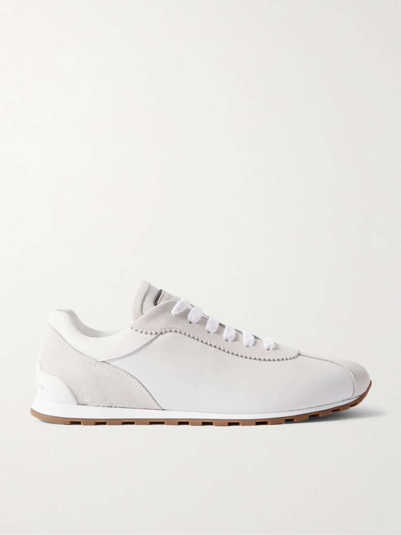 Brunello Cucinelli Beaded-embellished Suede-trimmed Leather Sneakers