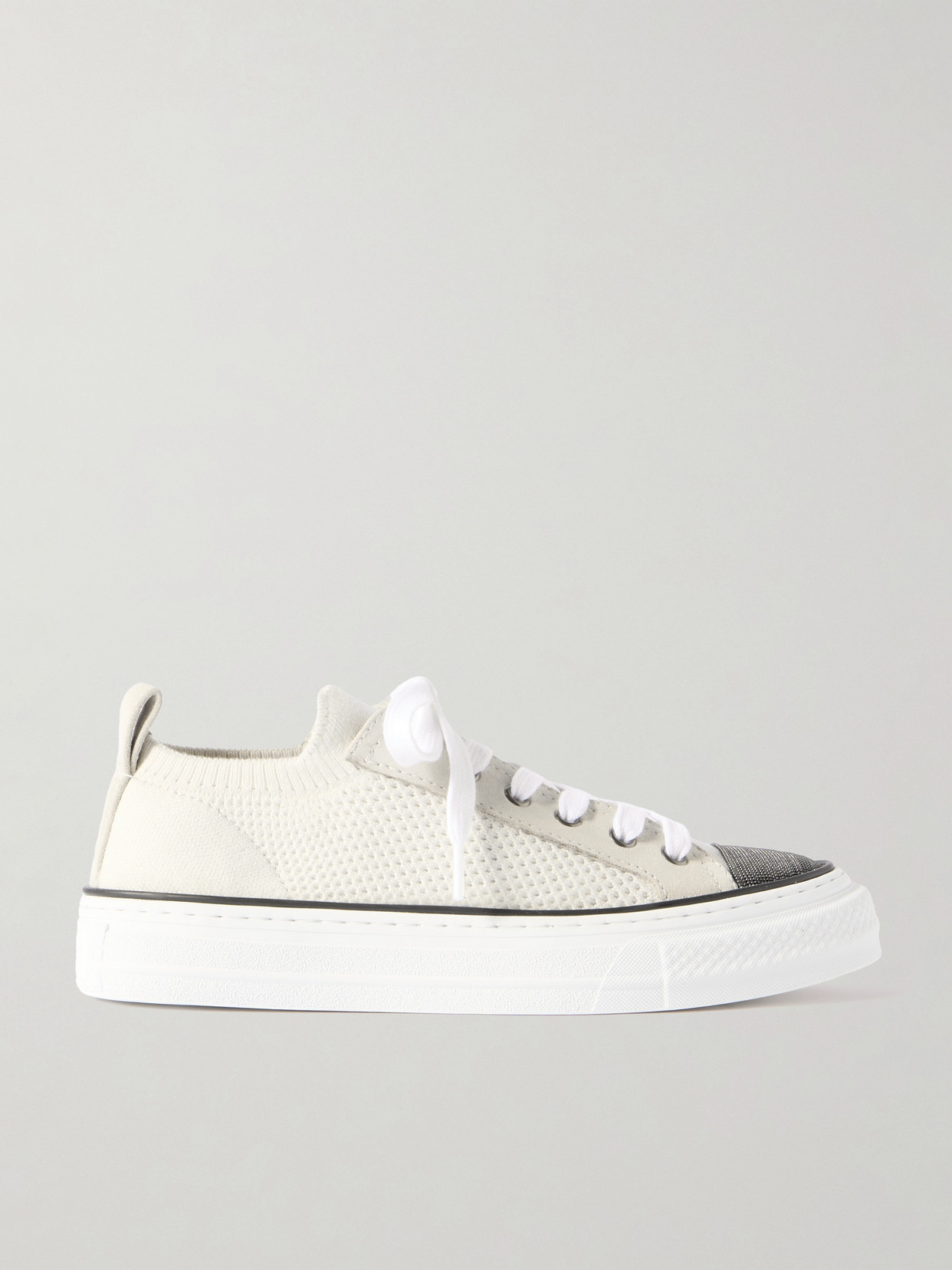 Brunello Cucinelli White Low Top Sneaker With Tab On The Heel In White