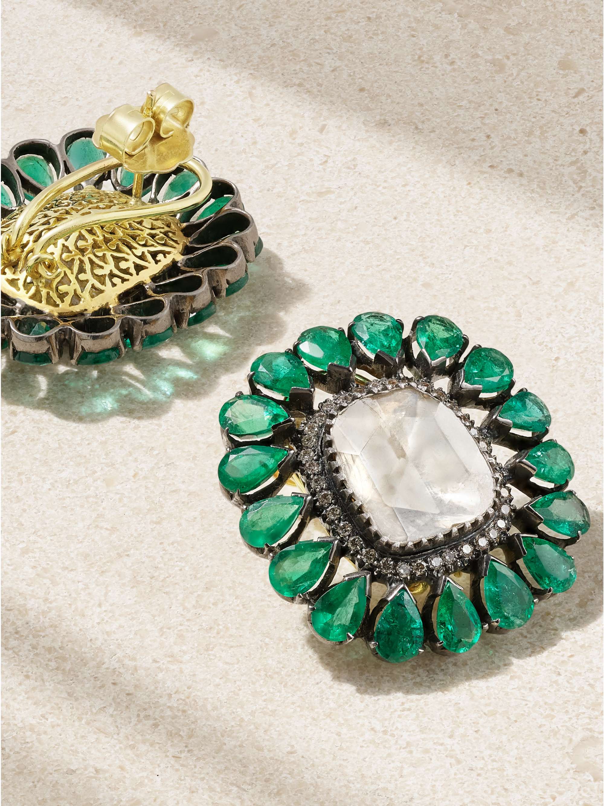 AMRAPALI LONDON 18-karat gold, sterling silver, diamond and emerald earrings