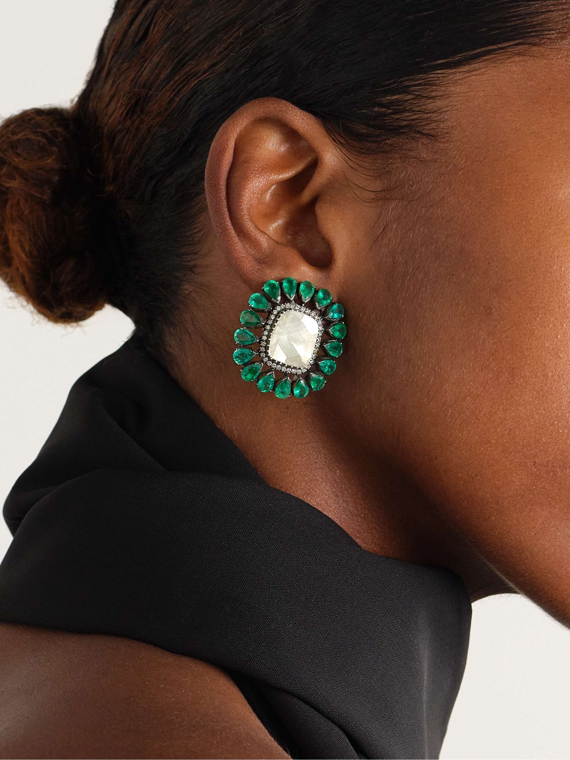AMRAPALI LONDON 18-karat gold, sterling silver, diamond and emerald earrings