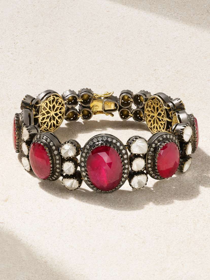 Amrapali London Rajasthan Sterling Silver, 18-karat Gold, Ruby And Diamond Bracelet