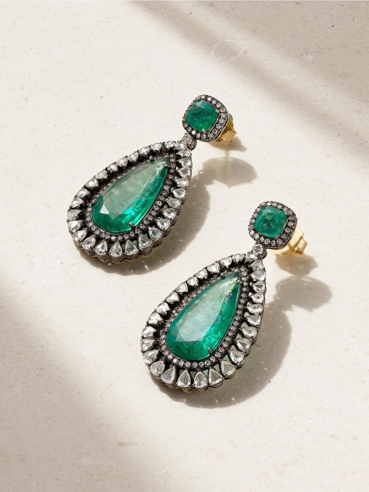 Amrapali London Rhodium-plated 18-karat Gold, Diamond And Emerald Earrings In Green