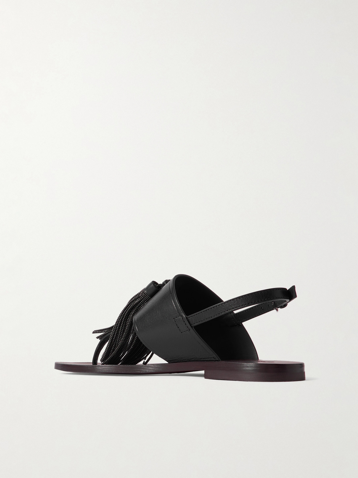 Brunello Cucinelli Bead-embellished Tasseled Leather Sandals In Black