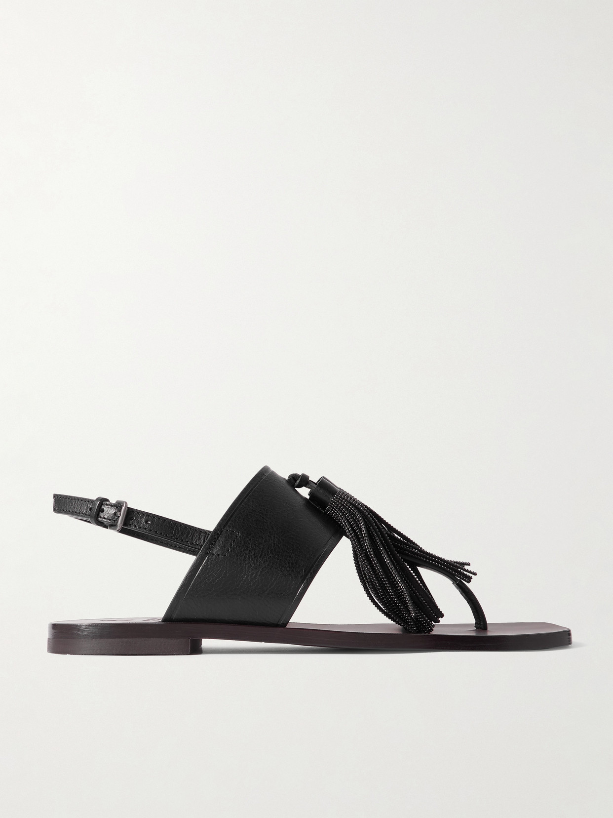 Brunello Cucinelli Bead-embellished Tasseled Leather Sandals In Black