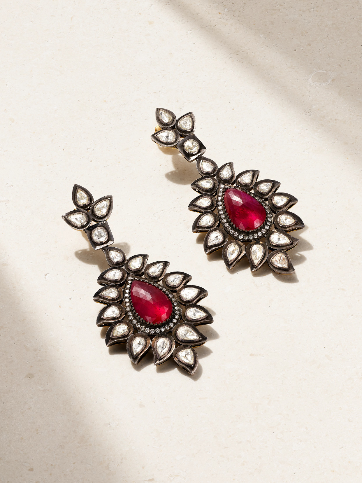 Amrapali London Rajasthan Rhodium-plated 18-karat Gold, Ruby And Diamond Earrings