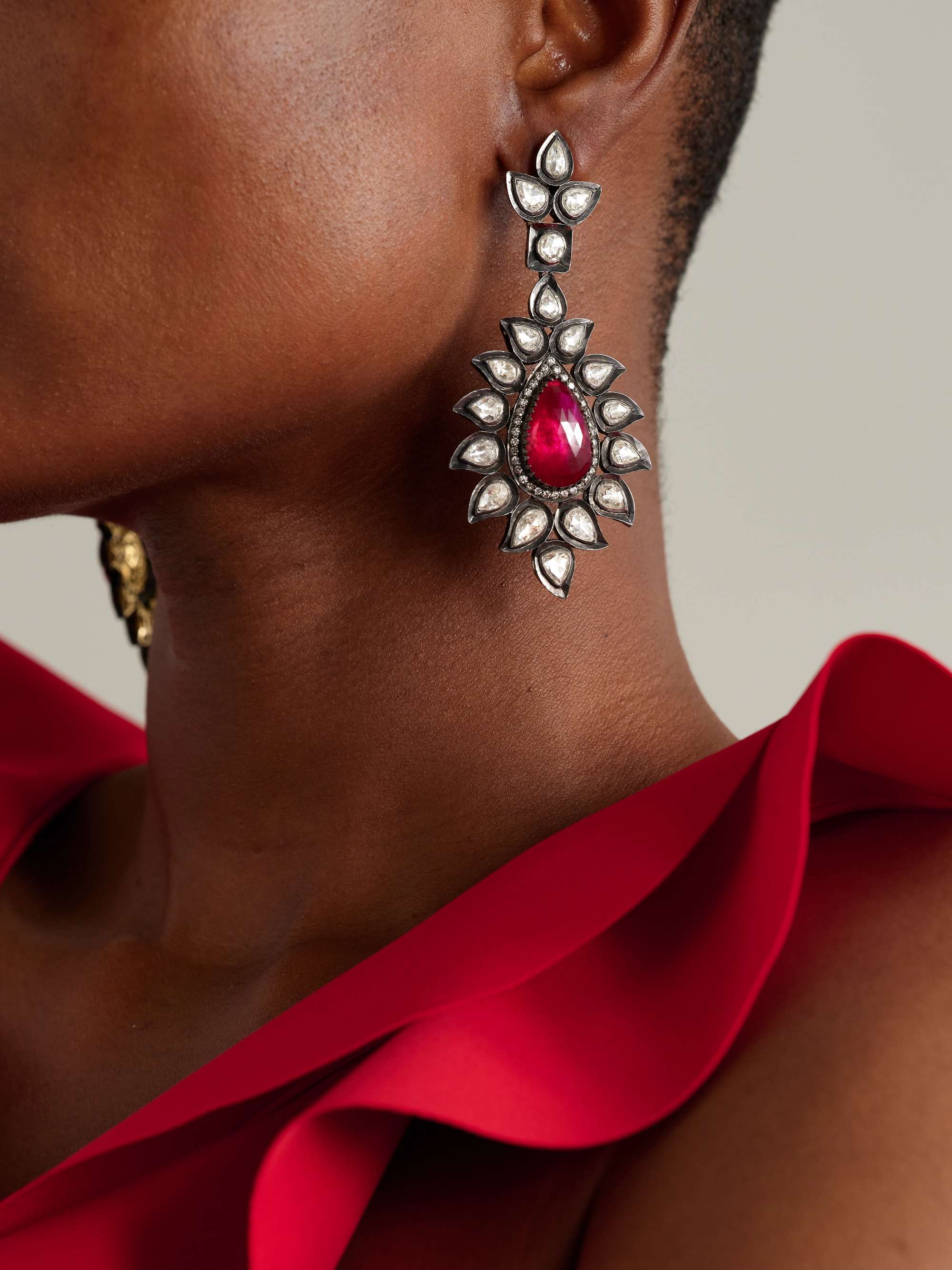 AMRAPALI LONDON 18-karat gold, ruby and diamond earrings