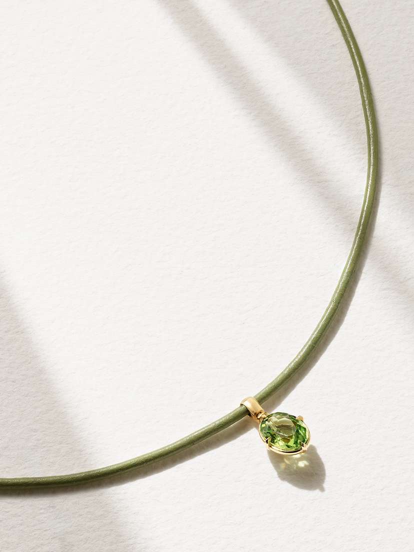 Gemella 18-karat Gold, Leather And Peridot Necklace
