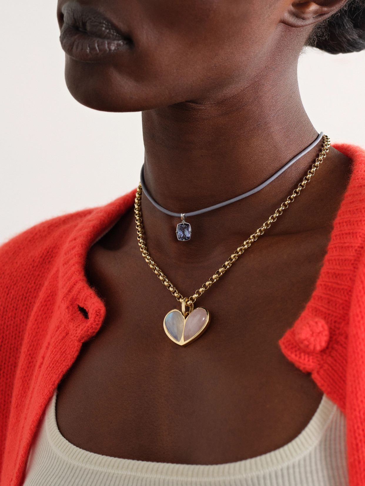 Gemella 18-karat White Gold, Leather And Tanzanite Necklace In Blue