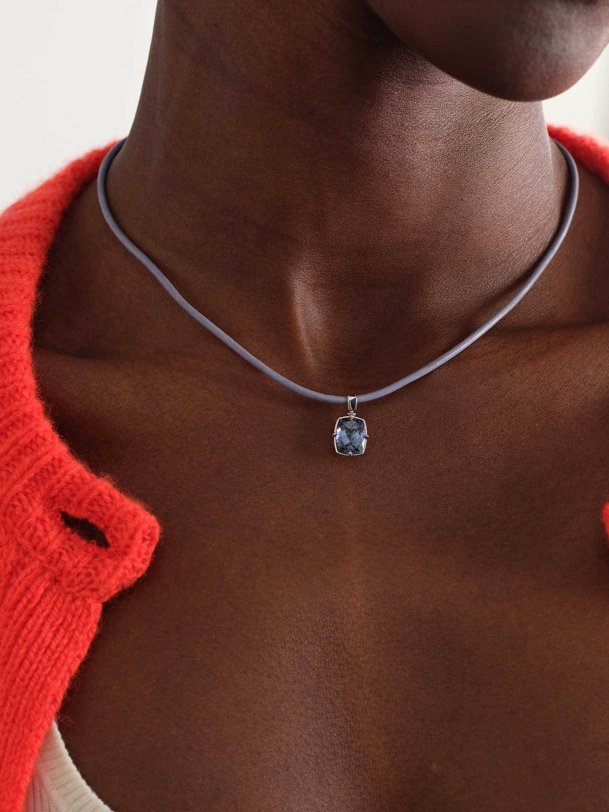 Gemella 18-karat White Gold, Leather And Tanzanite Necklace In Blue