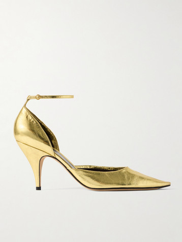 The Row Liisa d'Orsay metallic crinkled-leather pumps
