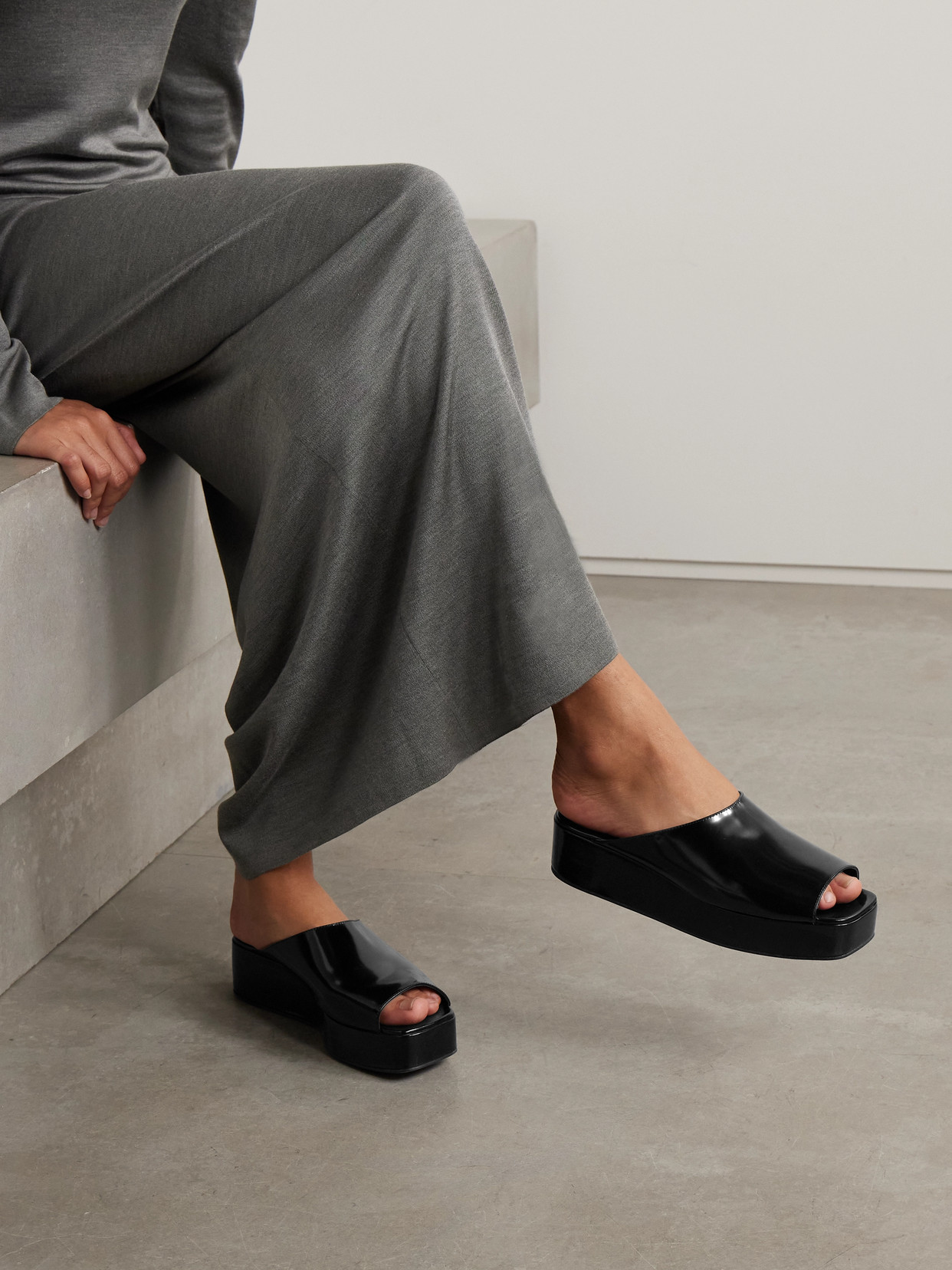 The Row Emi Glossed-leather Platform Slides