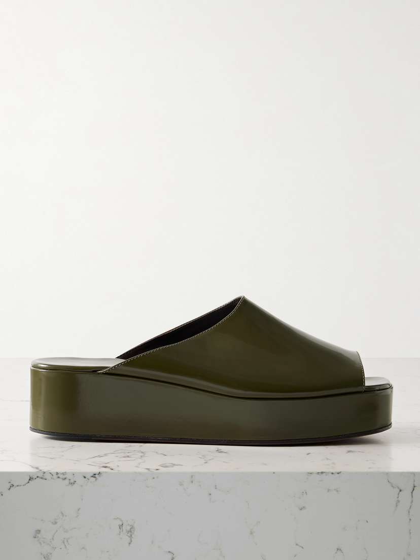 The Row Emi Glossed-leather Platform Slides