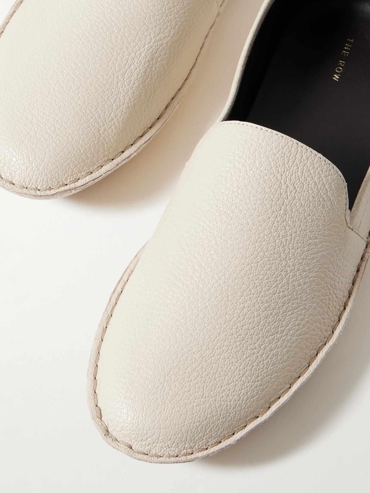 The Row Vasko Textured-leather Loafers In Ivory