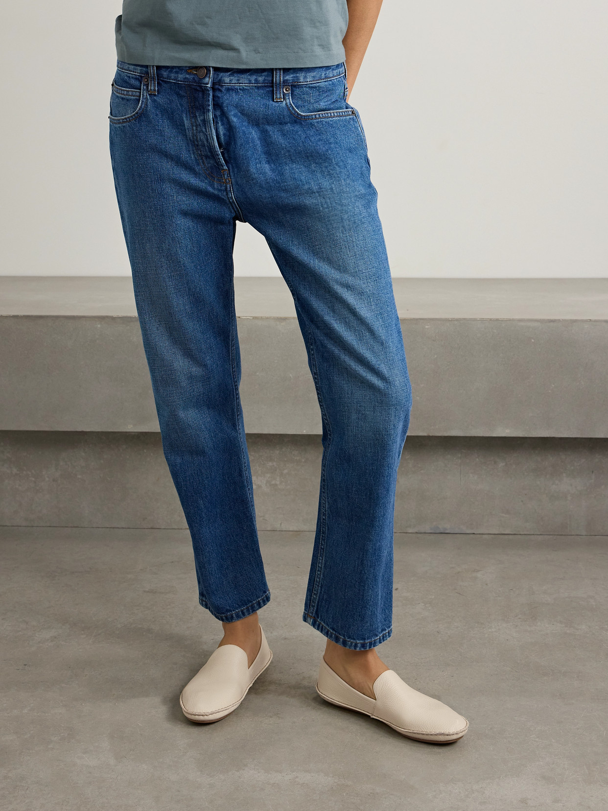 The Row Vasko Textured-leather Loafers In Ivory