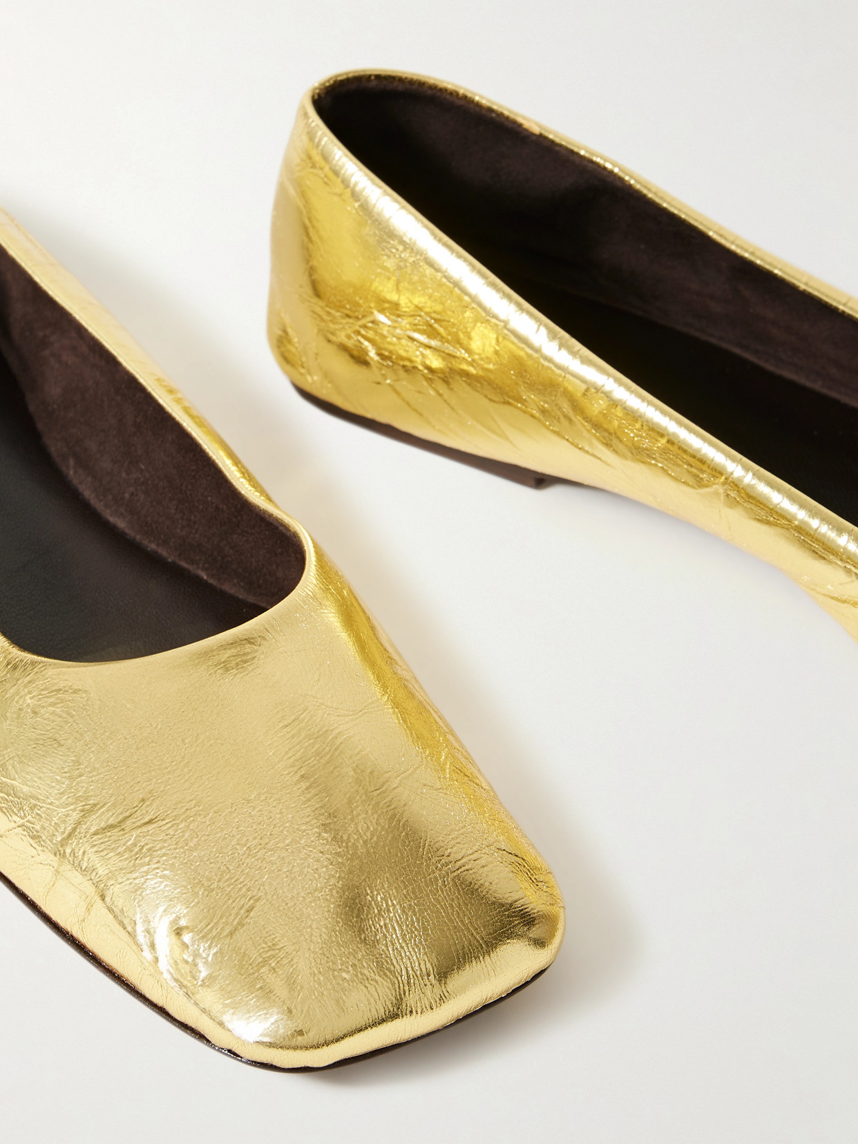 THE ROW METALLIC LEATHER BALLET FLATS
