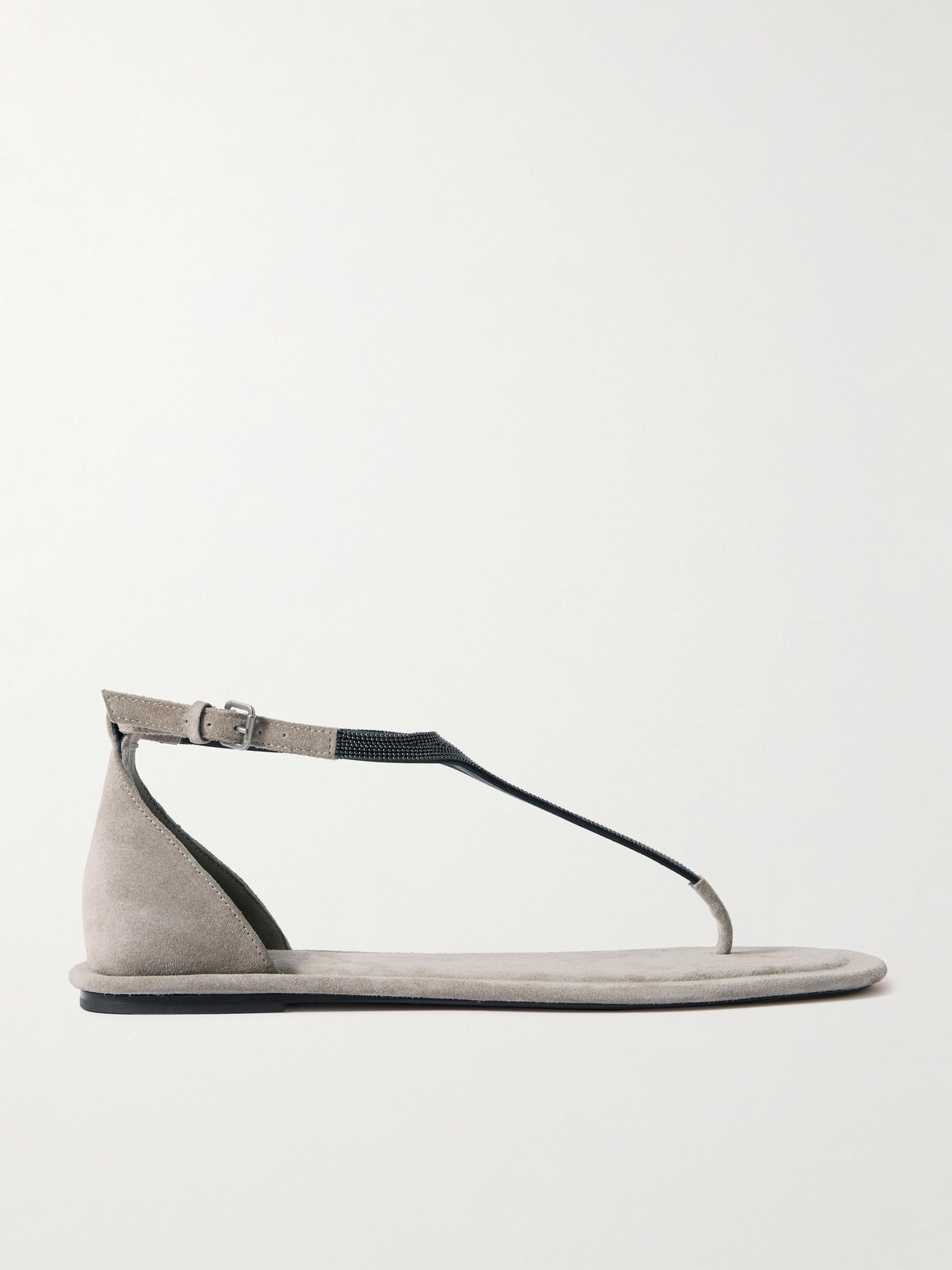 Brunello Cucinelli Monili Suede Flat Thong Sandals In Brown