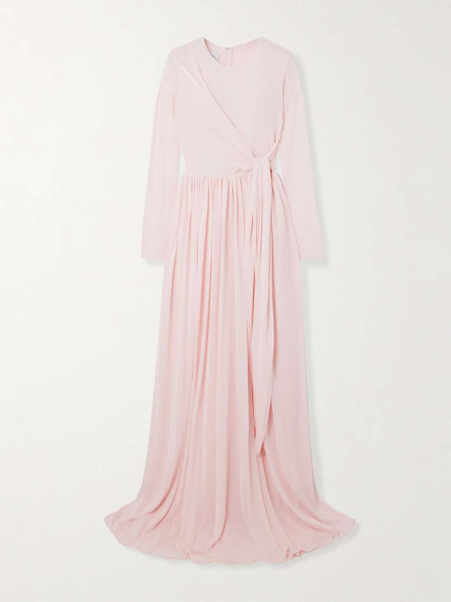 tie-detailed wrap-effect jersey gown