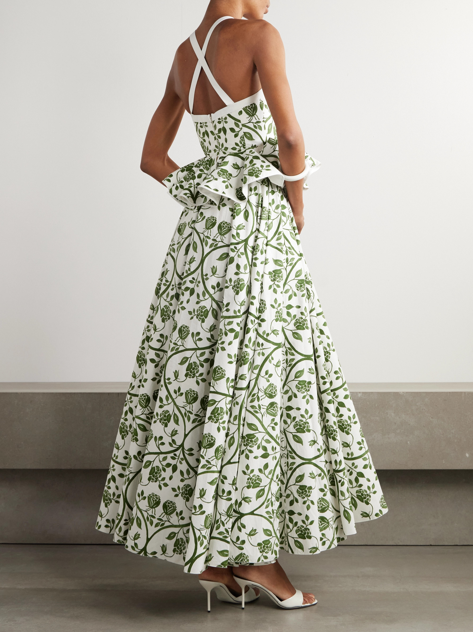 Giambattista Valli Floral-print cotton-poplin peplum maxi dress