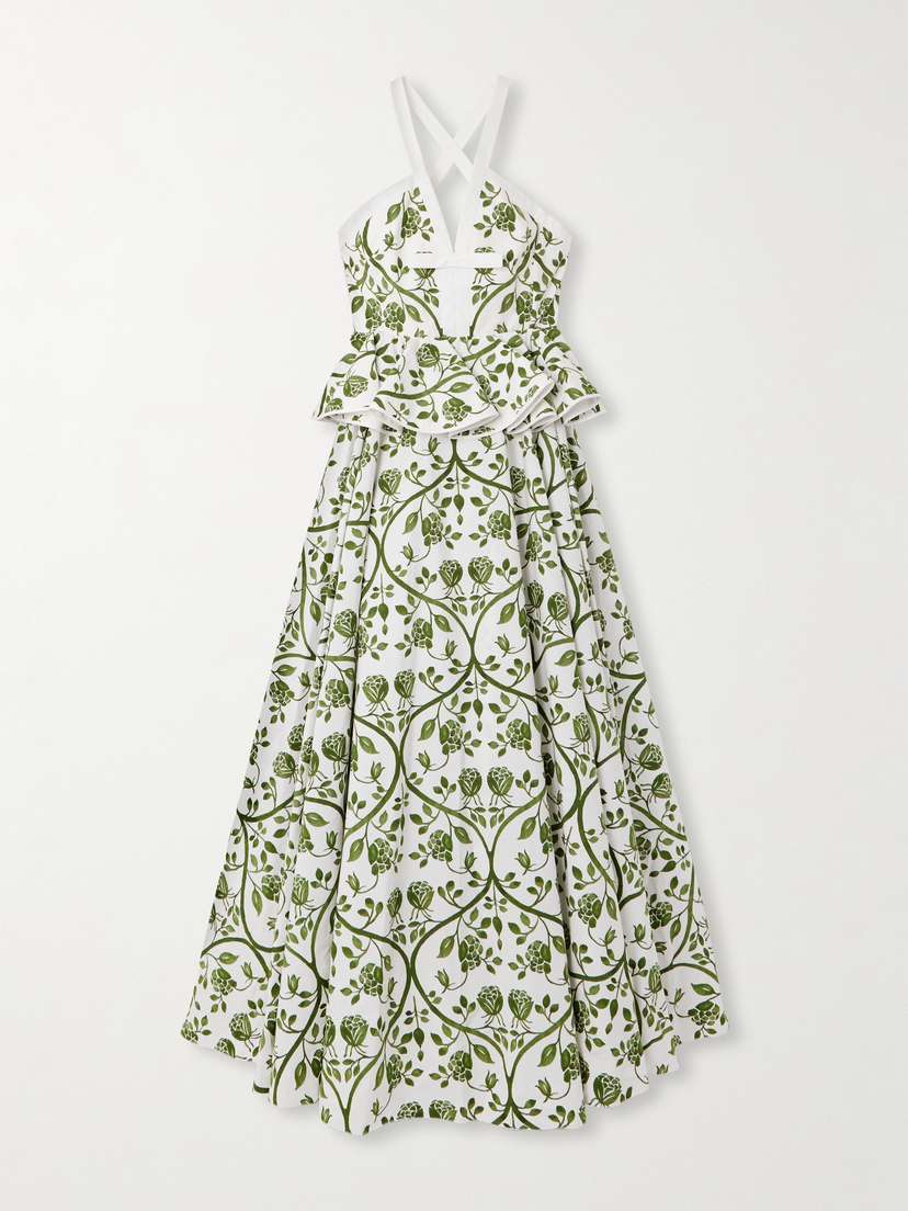 Giambattista Valli Floral-print Cotton-poplin Peplum Maxi Dress