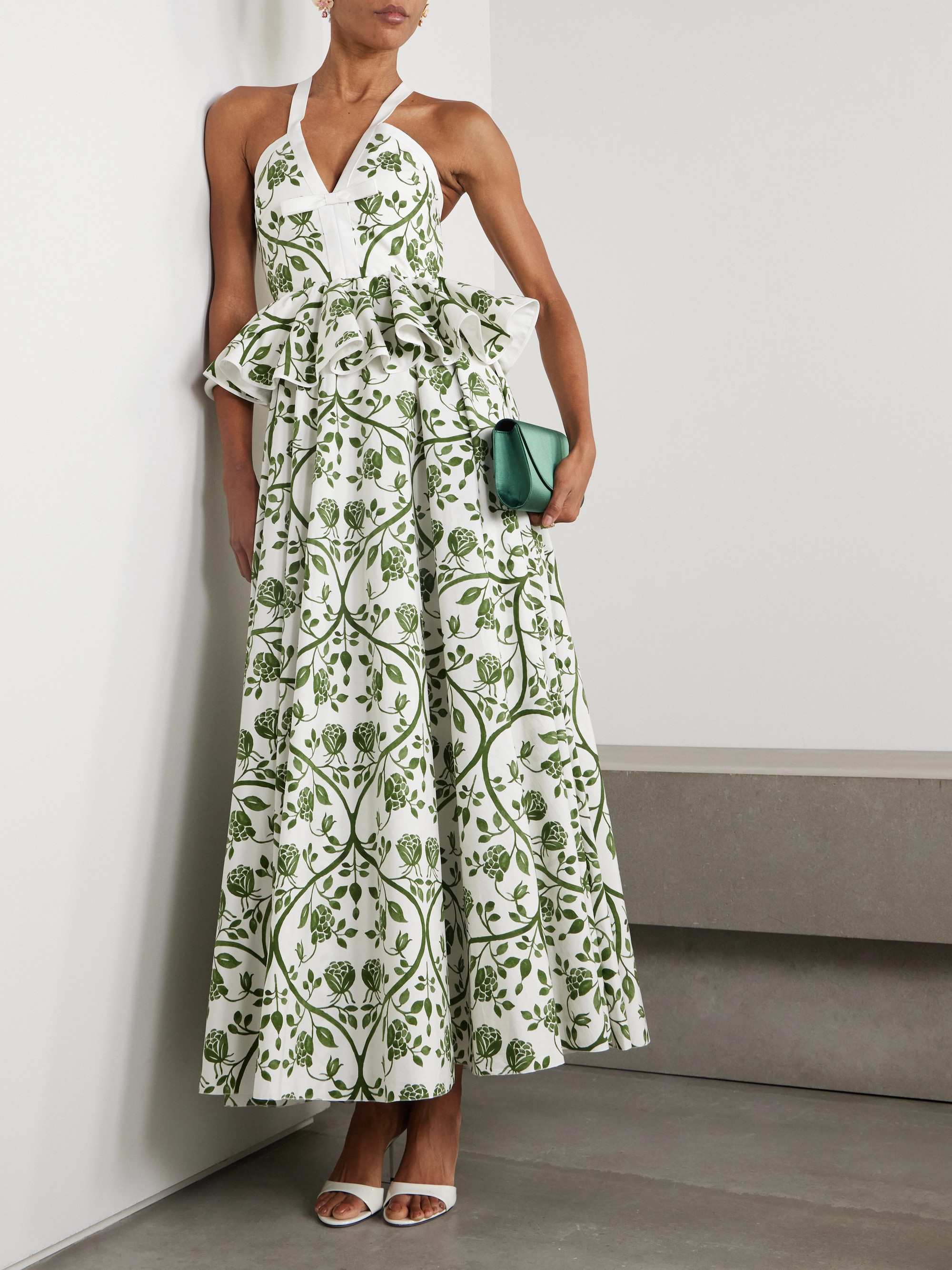 Giambattista Valli Floral-print cotton-poplin peplum maxi dress