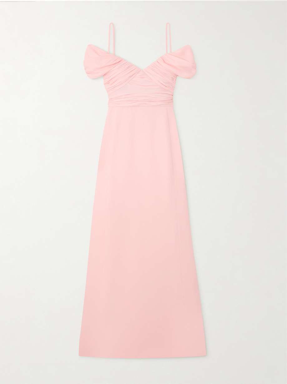 cold-shoulder gathered crepe gown
