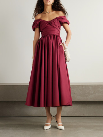 Giambattista Valli Off-the-shoulder gathered cotton-poplin midi dress