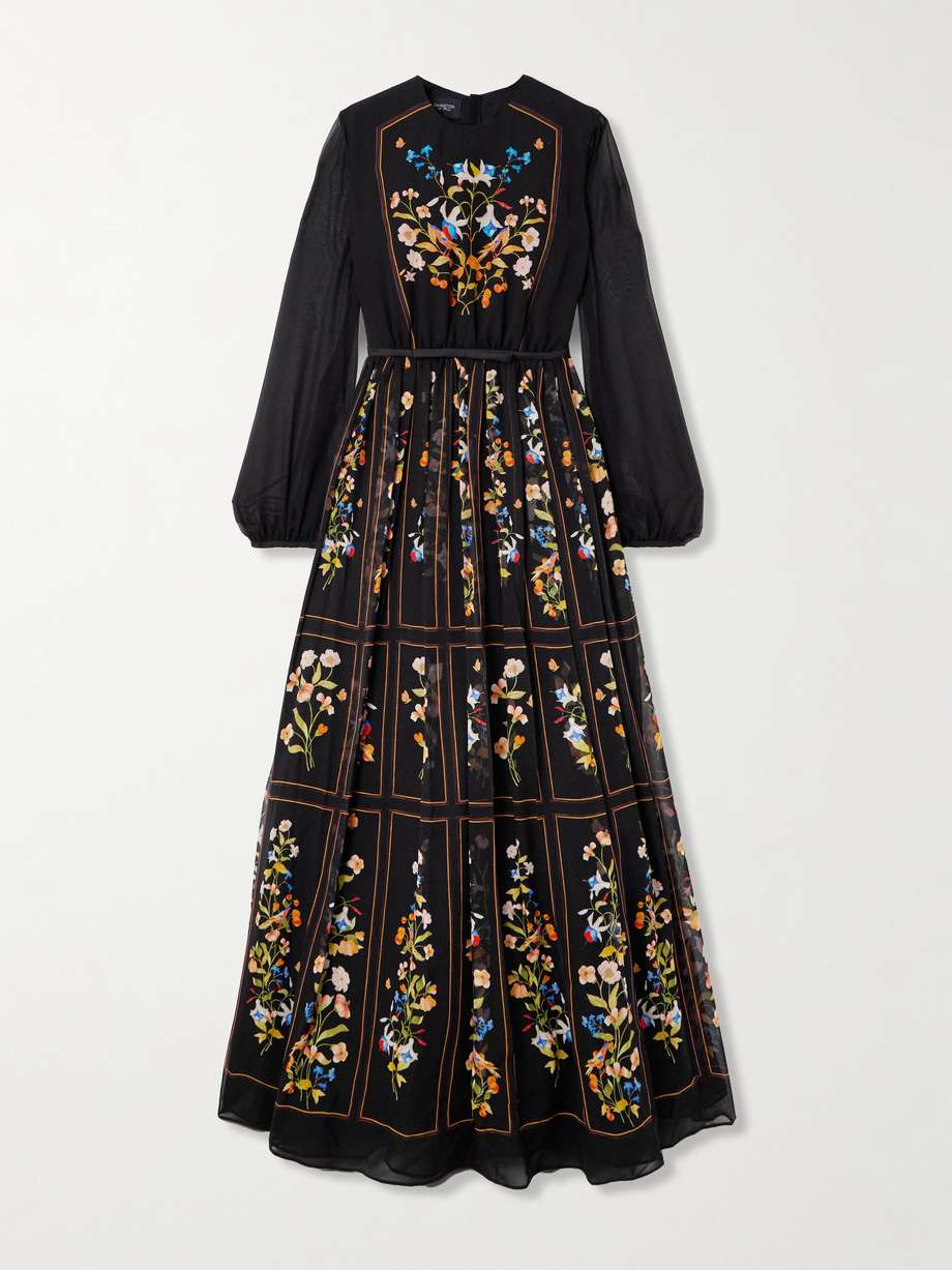 belted printed silk-georgette maxi dress