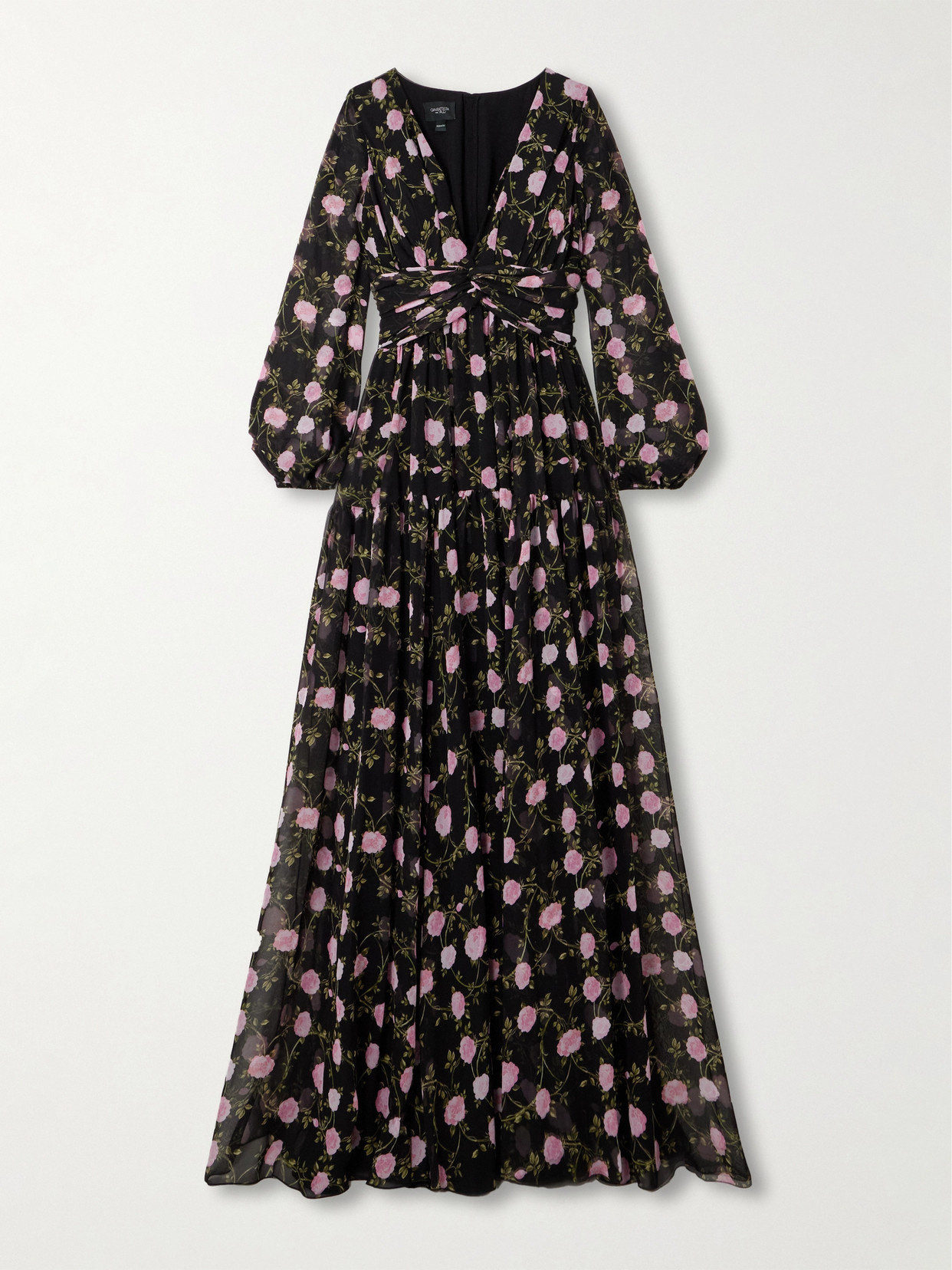 Giambattista Valli - Gathered Floral-print Silk-chiffon Gown - Black