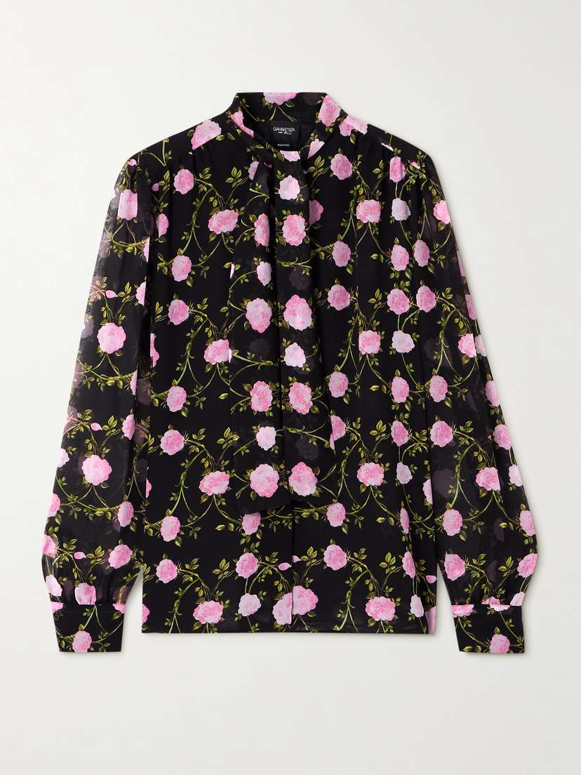Giambattista Valli Pussy-bow Floral-print Silk-chiffon Blouse