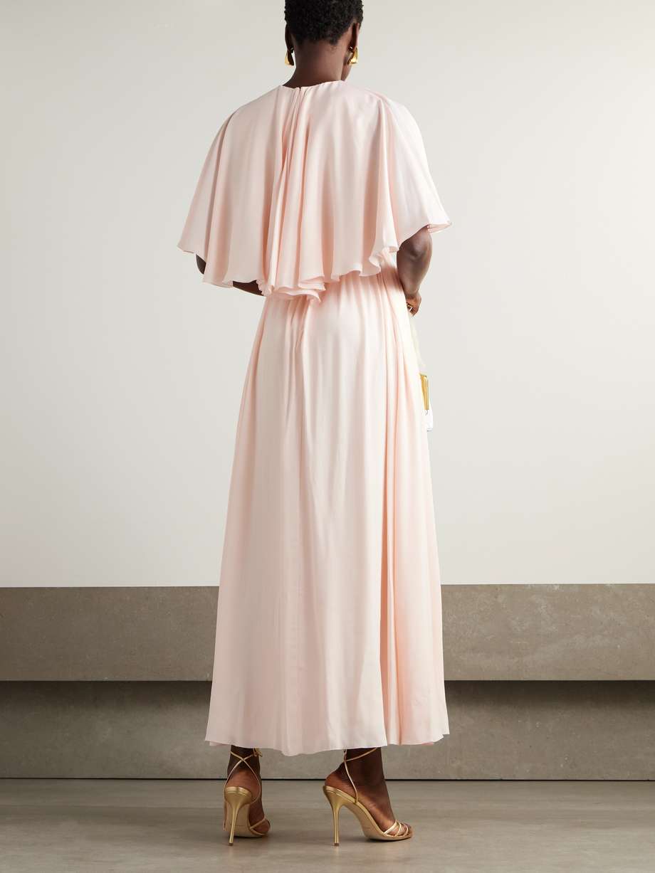 cape-effect pleated crepe midi dress