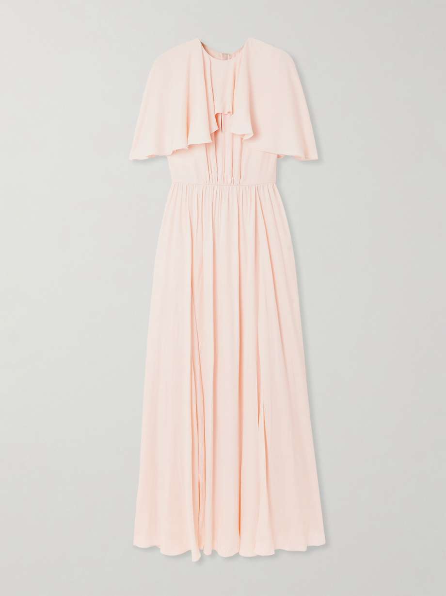 cape-effect pleated crepe midi dress