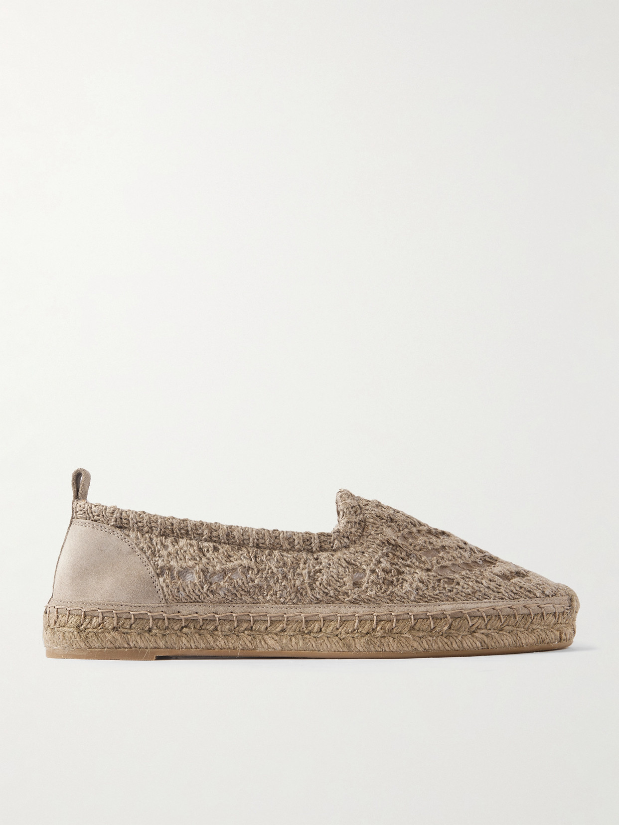 BRUNELLO CUCINELLI SUEDE-TRIMMED SEQUIN-EMBELLISHED LINEN-BLEND ESPADRILLES