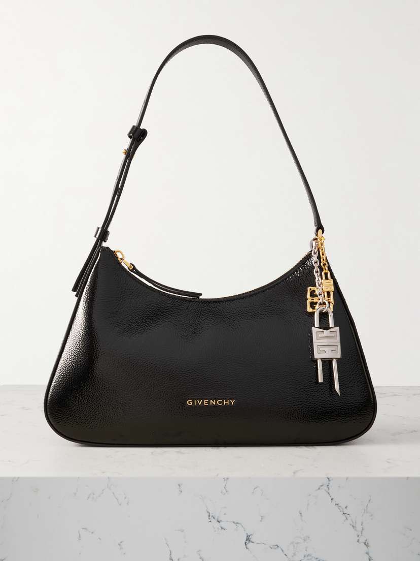Givenchy Lucky Lock Small Embellished Glossed Textured-leather Shoulder Bag