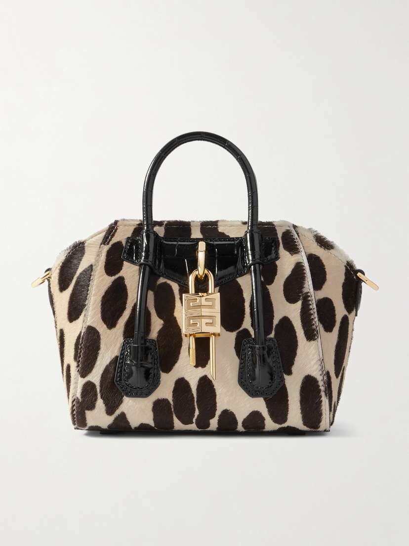 Givenchy Antigona Lock Croc-effect Patent Leather-trimmed Animal-print Calf Hair Tote