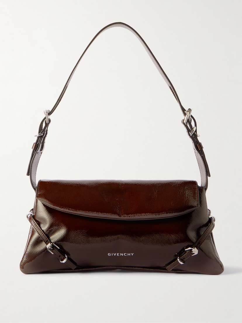Givenchy P'tit Voyou Small Buckle-embellished Glossed Textured-leather Shoulder Bag