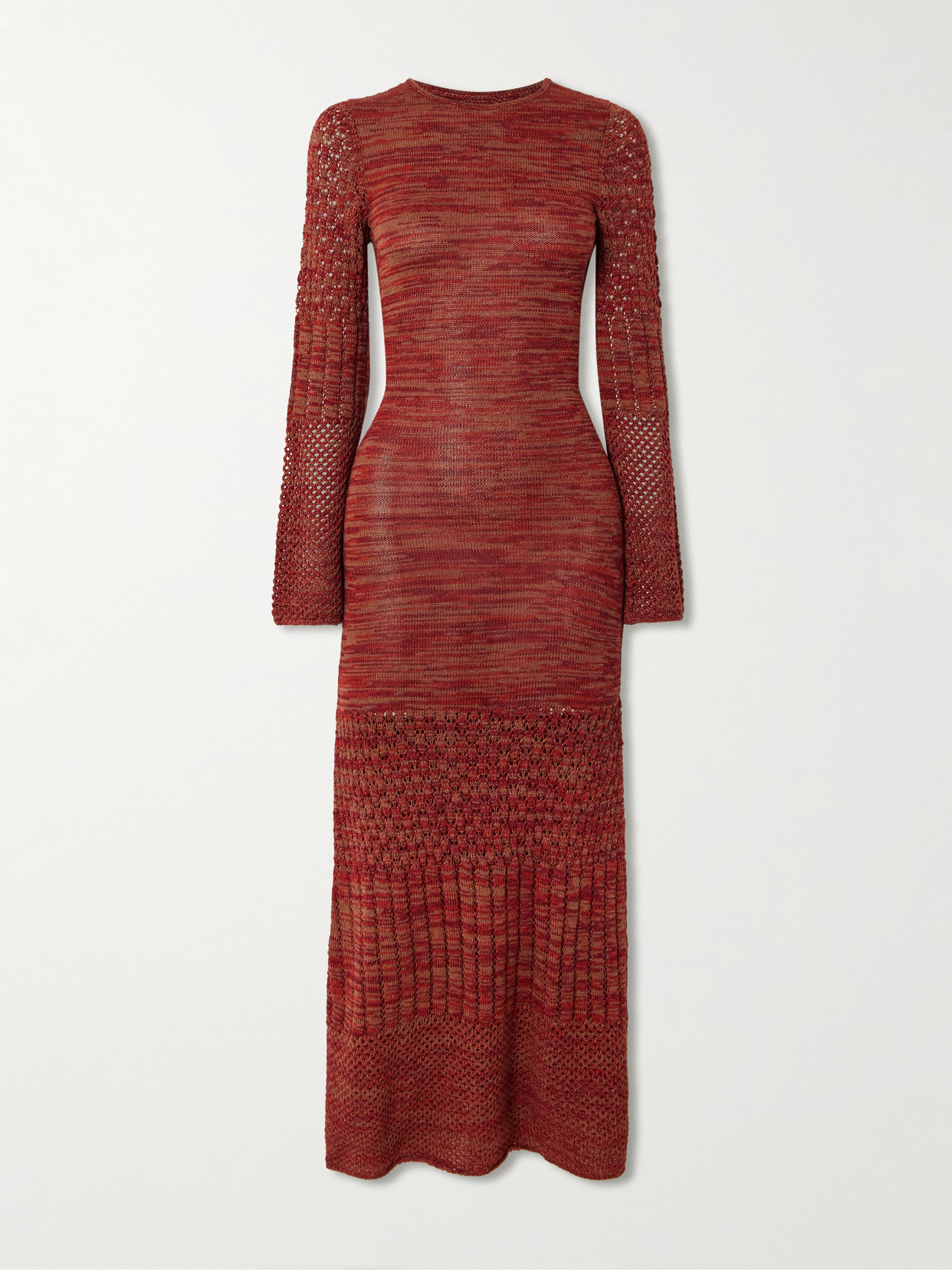Escvdo Murga Open-back Pointelle And Ribbed-knit Alpaca Maxi Dress In Brown