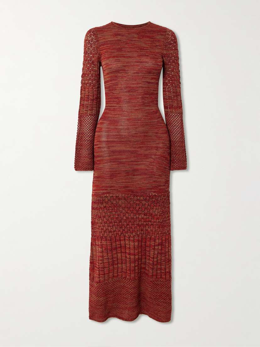 ESCVDO Murga Open-back Pointelle And Ribbed-knit Alpaca Maxi Dress