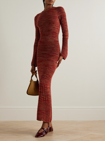 ESCVDO Murga open-back pointelle and ribbed-knit alpaca maxi dress