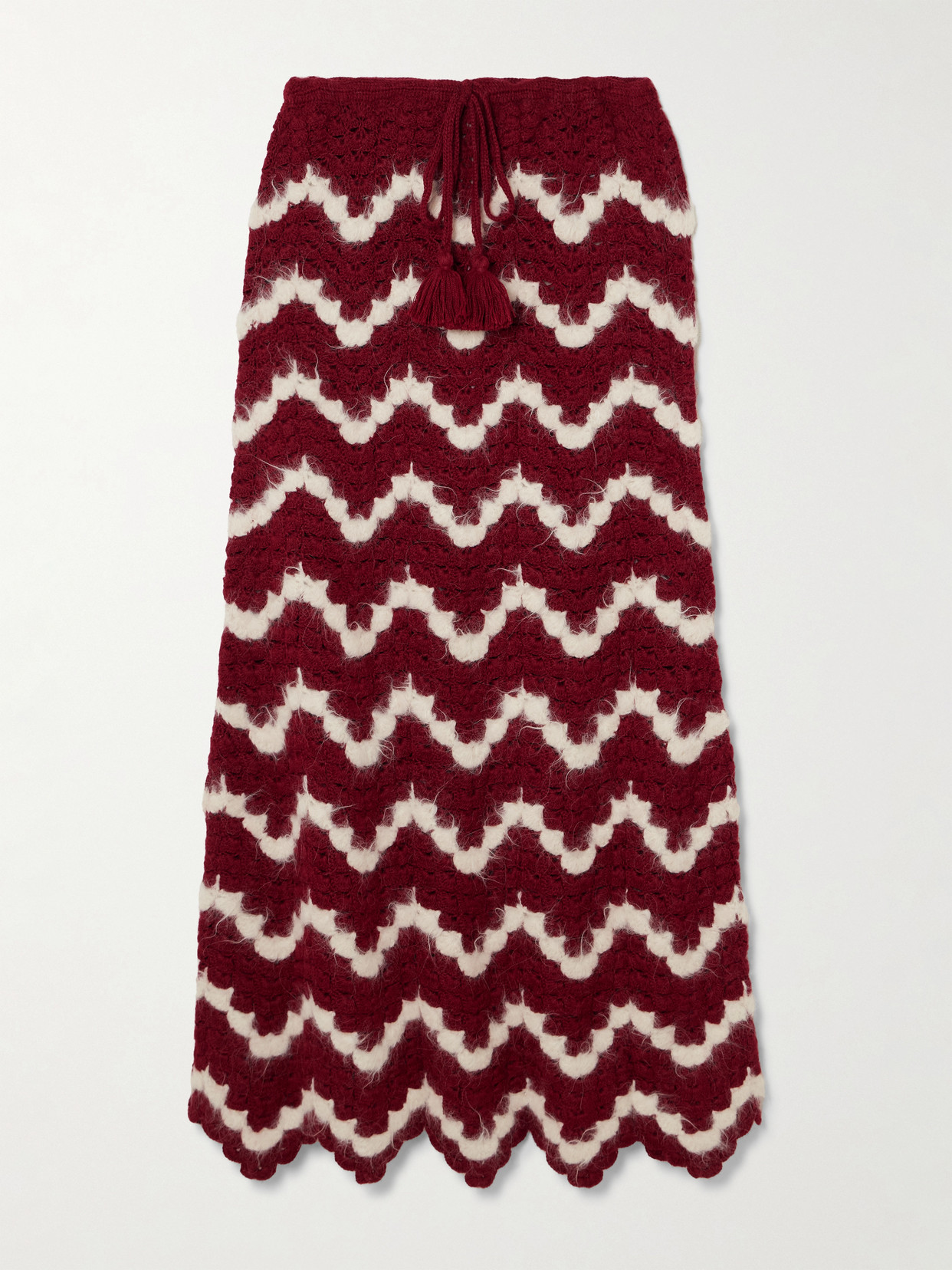 ESCVDO - Safi Scalloped Crocheted Alpaca Midi Skirt - Burgundy