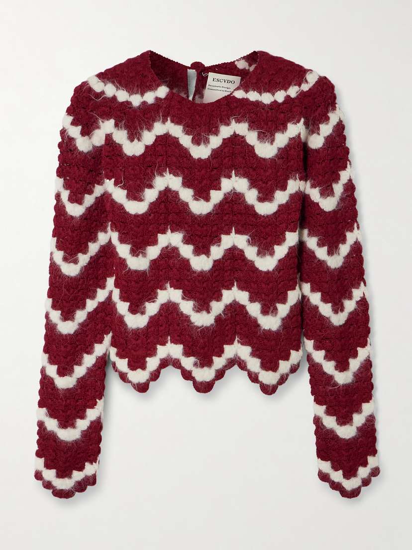 ESCVDO Safi Scalloped Cropped Crocheted Alpaca Top