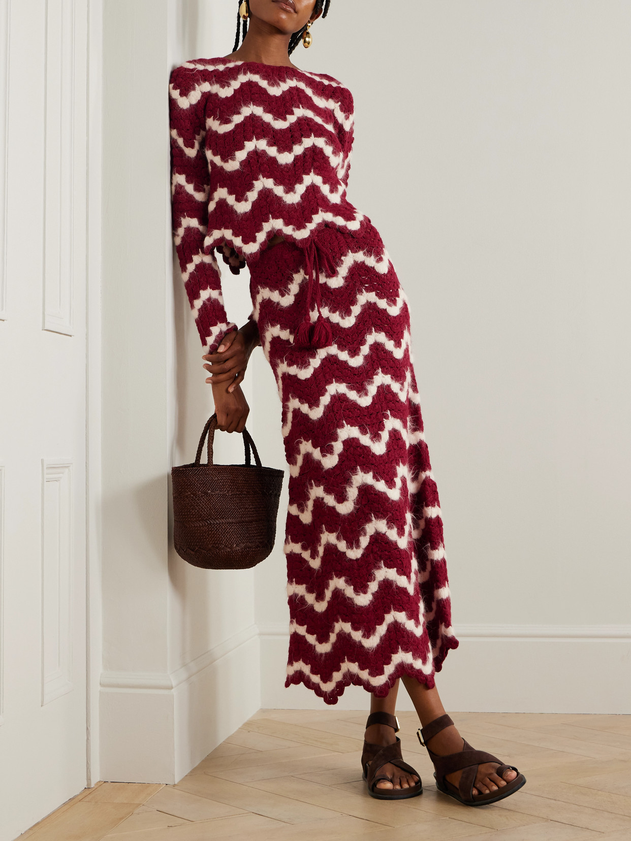 Safi Scalloped Cropped Crocheted Alpaca Top