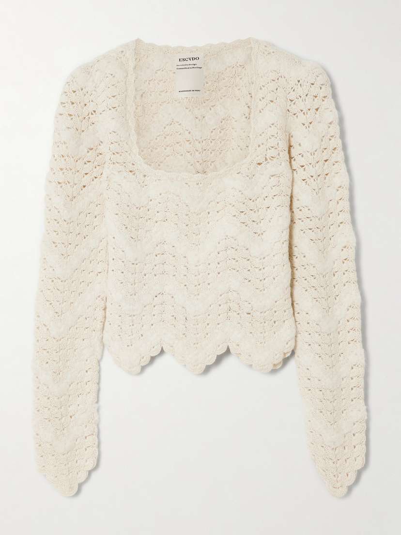 ESCVDO Brisa Scalloped Crocheted Alpaca Top