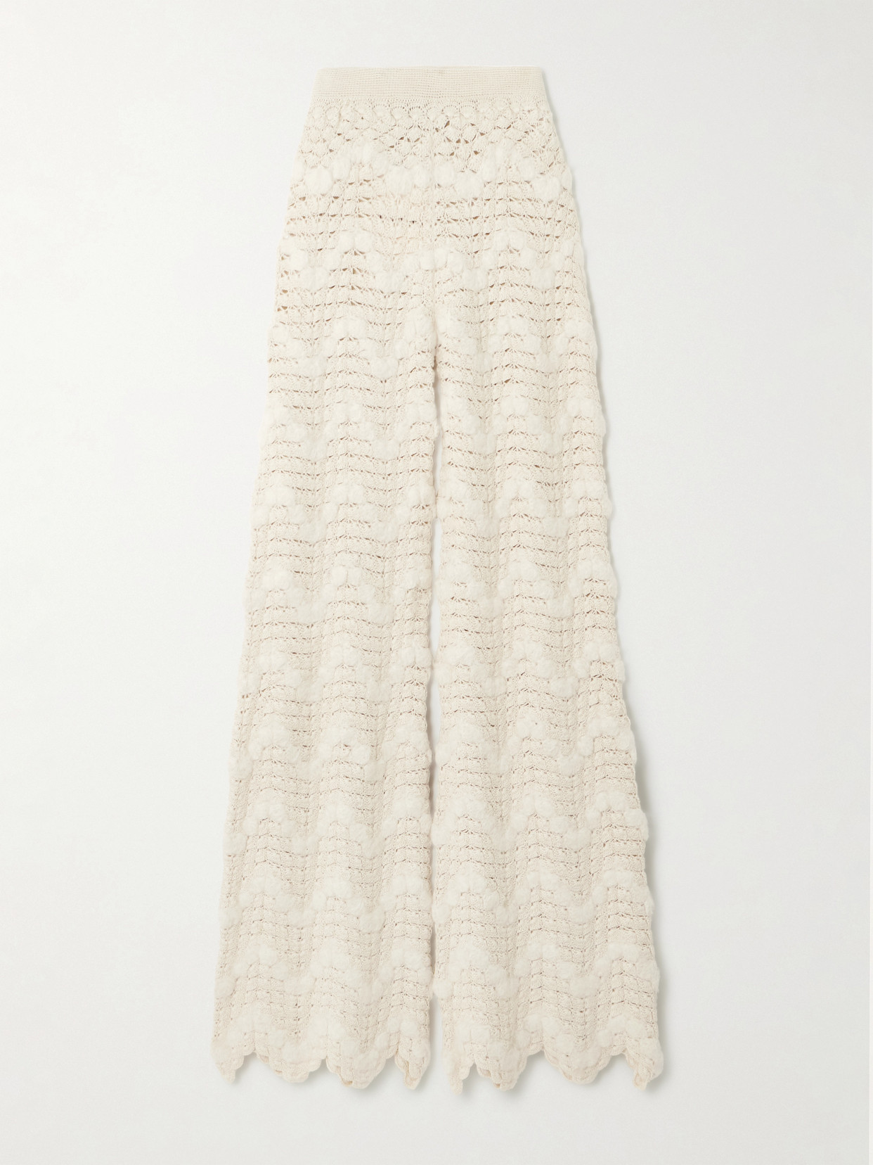 Escvdo Brisa Scalloped Crocheted Alpaca Wide-leg Trousers In Ivory