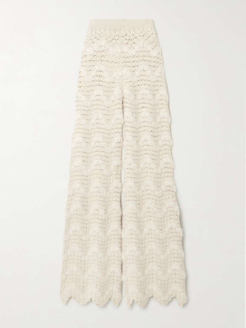 ESCVDO Brisa Scalloped Crocheted Alpaca Wide-leg Pants