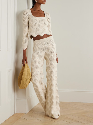 ESCVDO Brisa scalloped crocheted alpaca wide-leg pants