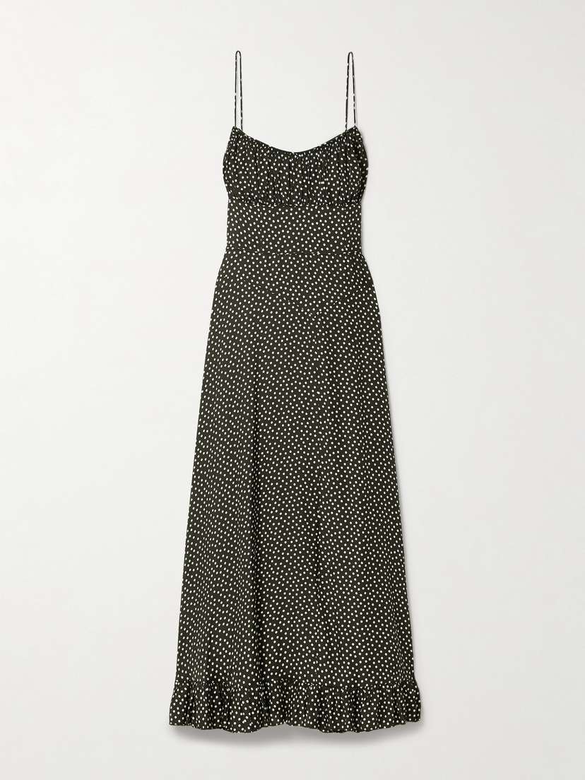 DÔEN Rosaria Polka-dot Silk-blend Midi Dress